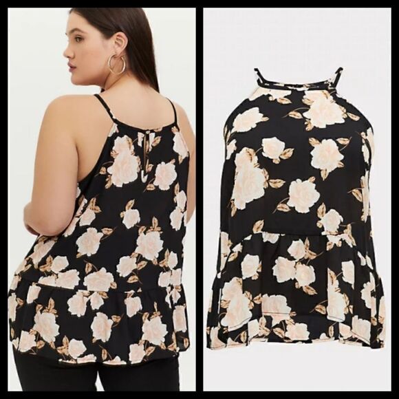 5X 28W Pink Rose Drop Waist Cami Hi-low Hem Flowy - Picture 2 of 8